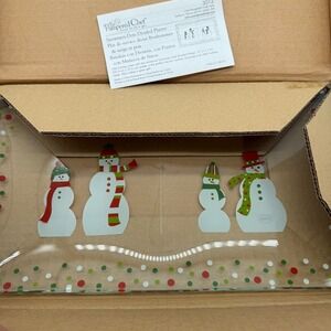 Pampered Chef Snowman Dots Divided Platter Serving Dish Holiday Christmas in box